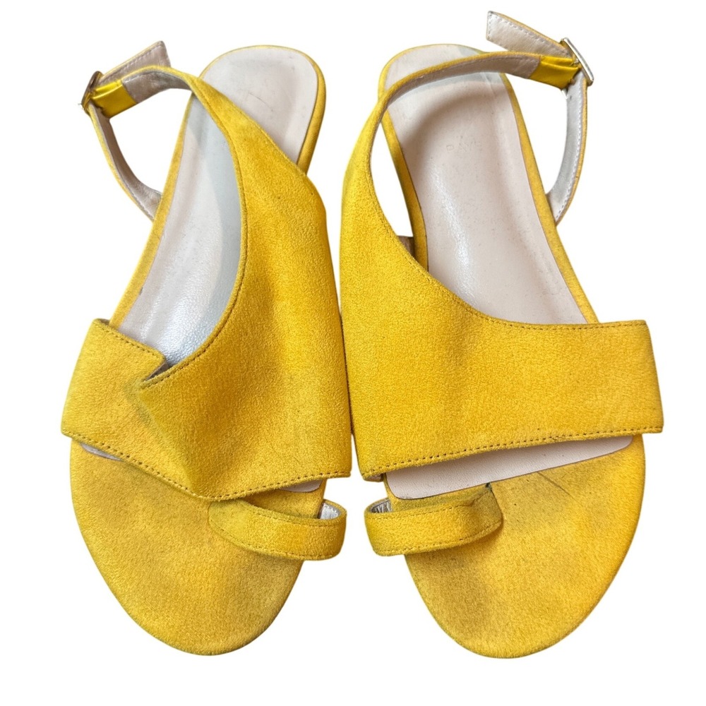 RAYE Mustard Yellow Suede Toe Loop Ankle Strap Sandals Boho Minimalist